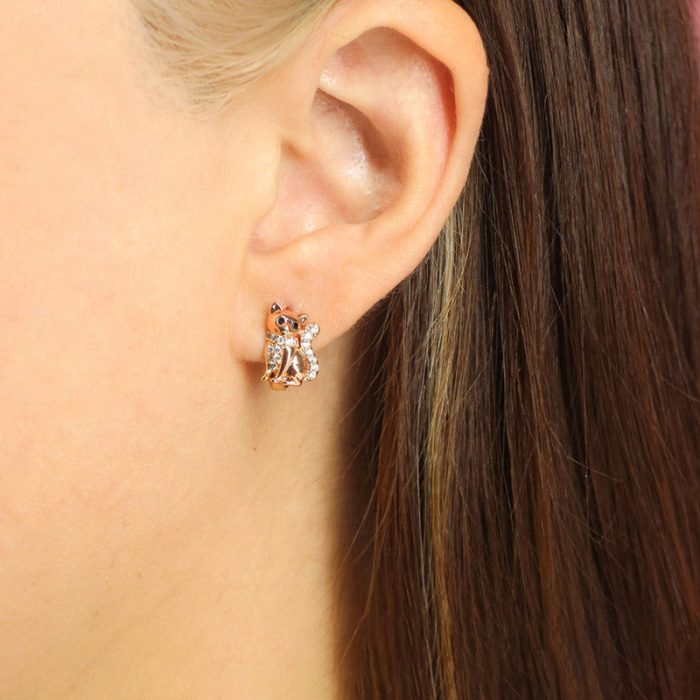 Xuping Jewelry Contemporary Cat Shaped AD Studded Hoop Earrings - Image 8