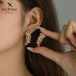 Xuping Jewelry Contemporary AD Studded Floral Drop Earrings - Image 2