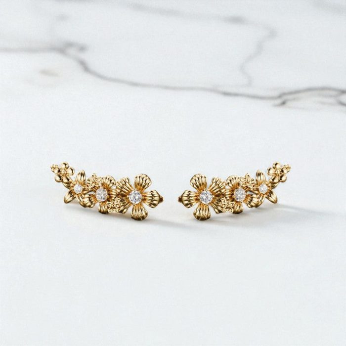 Xuping Jewelry Contemporary AD Studded Floral Drop Earrings - Image 4