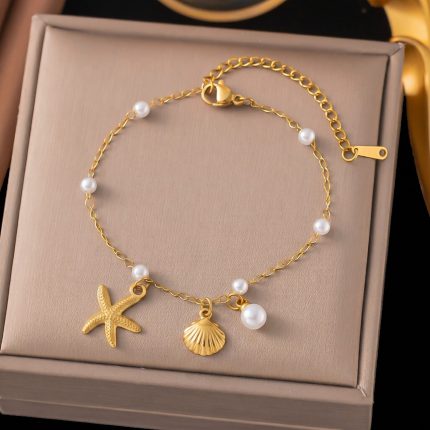 Gold Plated Anti Tarnish Stainless Steel Star Fish Themed Wraparound Bracelet