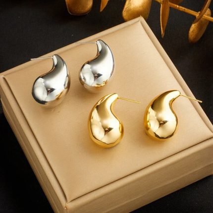Gold & Silver Plated Glossy Chunky Dome Drop Earrings - VAIRAVI