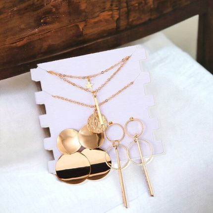 Limited Edition Set of 2 Gold Plated Drop Earrings and a Layered Necklace - VAIRAVI