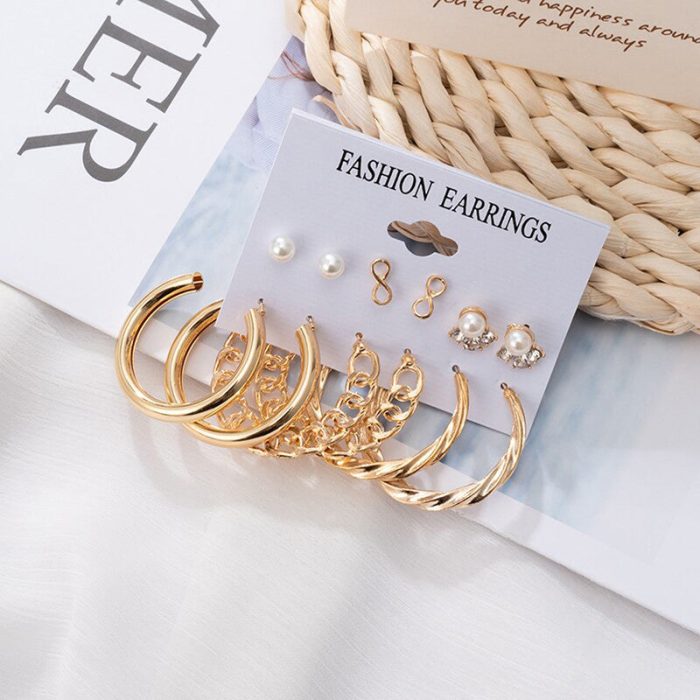 Gold-Toned and White Classic Studs and Hoop Earrings For Women - VAIRAVI