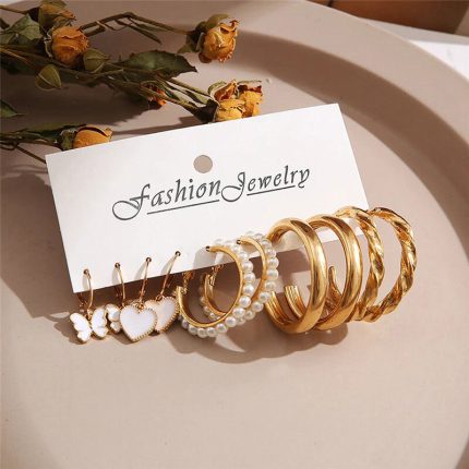Gold-Plated Hoop Earrings Combo of 5 For Women - VAIRAVI