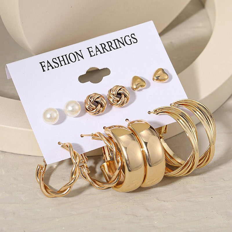 Gold Plated Studs and Hoops Earrings Combo of 6 For Women - VAIRAVI Gold Plated Studs and Hoops Earrings Combo of 6 For Women - VAIRAVI