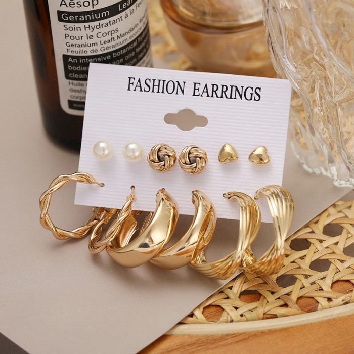 Gold Plated Studs and Hoops Earrings Combo of 6 For Women - VAIRAVI
