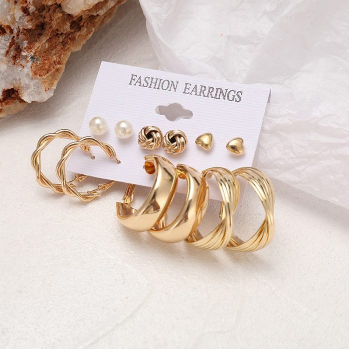 Gold Plated Studs and Hoops Earrings Combo of 6 For Women - VAIRAVI