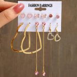 Gold Plated Heart inspired Pink and Gold Studs and Drop Earrings Combo of 6 For Women - VAIRAVI