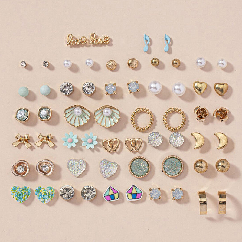Gold Plated Multicolour Studs Quirky Earrings Combo of 30 For Women - VAIRAVI Gold Plated Multicolour Studs Quirky Earrings Combo of 30 For Women - VAIRAVI