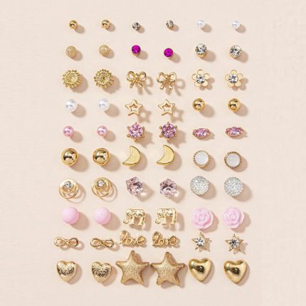 Gold Plated Gold-Pink Toned Studs Fashionable Earrings Combo of 30 For Women - VAIRAVI
