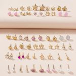 Gold Plated Gold-Pink Toned Studs Fashionable Earrings Combo of 30 For Women - VAIRAVI