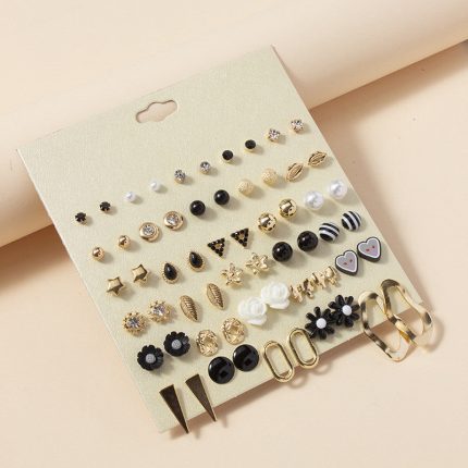 Gold Plated Gold-Black Toned Studs Fashionable Earrings Combo of 30 For Women - VAIRAVI