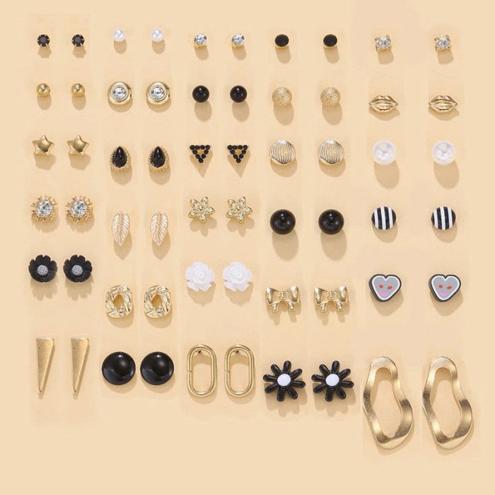 Gold Plated Gold-Black Toned Studs Fashionable Earrings Combo of 30 For Women - VAIRAVI