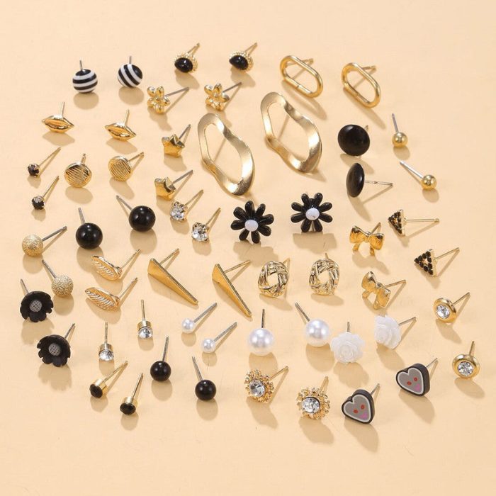 Gold Plated Gold-Black Toned Studs Fashionable Earrings Combo of 30 For Women - VAIRAVI