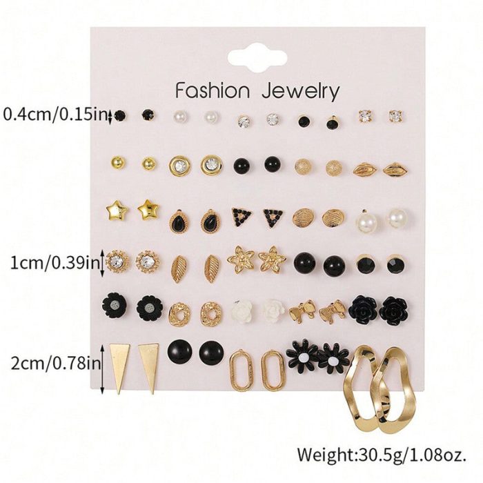 Gold Plated Gold-Black Toned Studs Fashionable Earrings Combo of 30 For Women - VAIRAVI