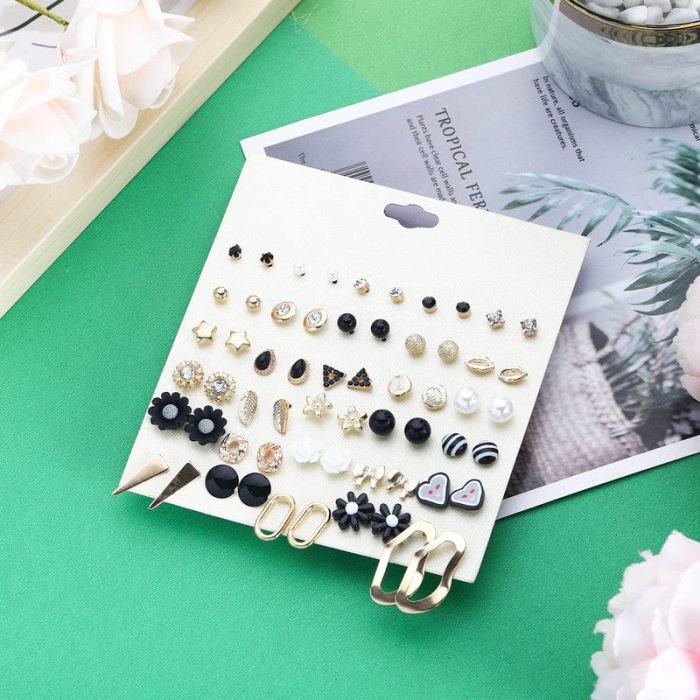 Gold Plated Gold-Black Toned Studs Fashionable Earrings Combo of 30 For Women - VAIRAVI