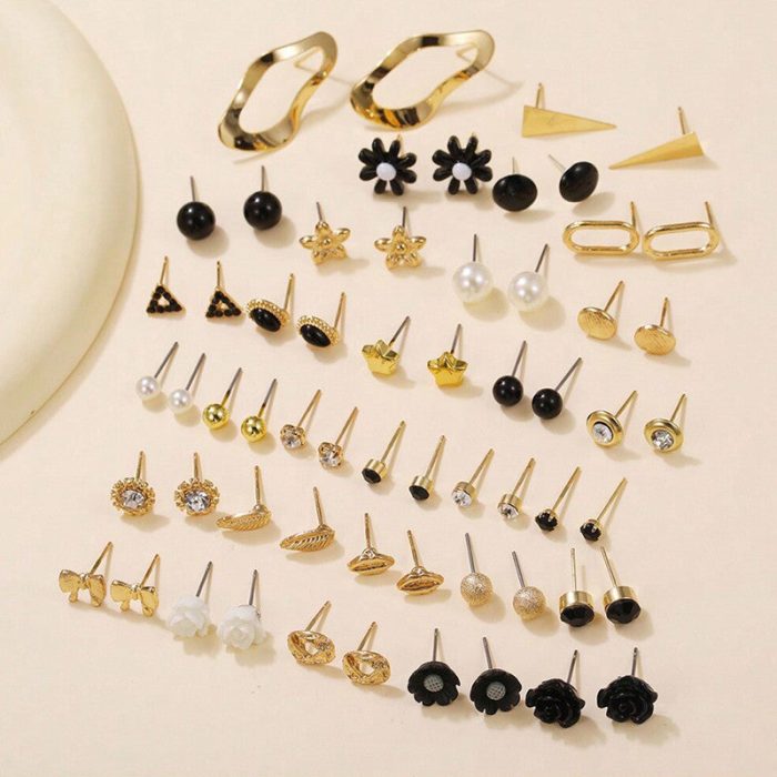 Gold Plated Gold-Black Toned Studs Fashionable Earrings Combo of 30 For Women - VAIRAVI