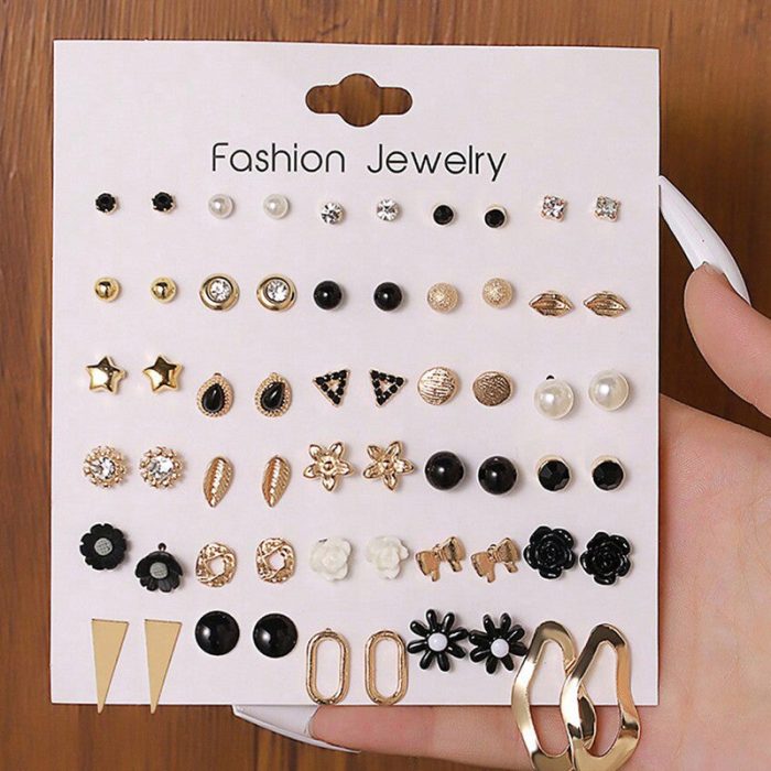 Gold Plated Gold-Black Toned Studs Fashionable Earrings Combo of 30 For Women - VAIRAVI