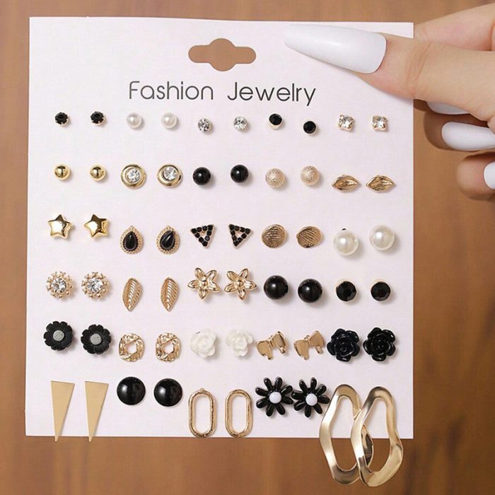 Gold Plated Gold-Black Toned Studs Fashionable Earrings Combo of 30 For Women - VAIRAVI