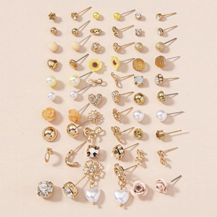 Gold Plated Gold-Toned Studs Trending Earrings Combo of 30 For Women - VAIRAVI