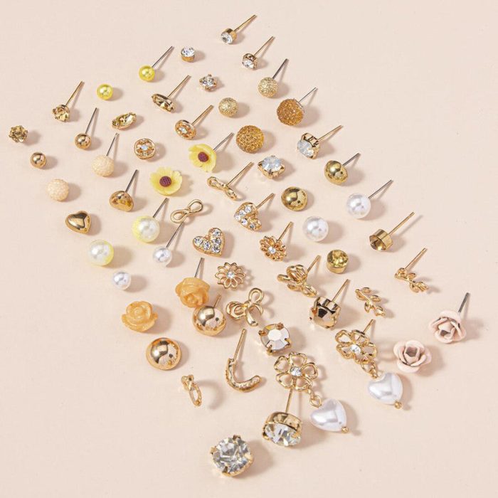 Gold Plated Gold-Toned Studs Trending Earrings Combo of 30 For Women - VAIRAVI