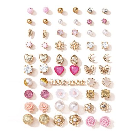 Gold Plated Gold-Pink Toned Studs Fashionable Earrings Combo of 30 For Women - VAIRAVI