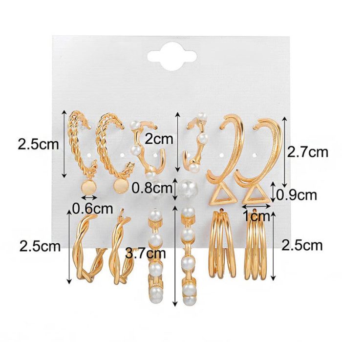 Gold Plated Gold-Toned Contemporary Hoop Earrings Set of 9 - VAIRAVI