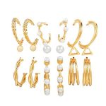 Gold Plated Gold-Toned Contemporary Hoop Earrings Set of 9 - VAIRAVI