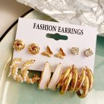 Gold Plated Gold-Toned Studs and Hoop Earrings Set of 6 For Women - VAIRAVI