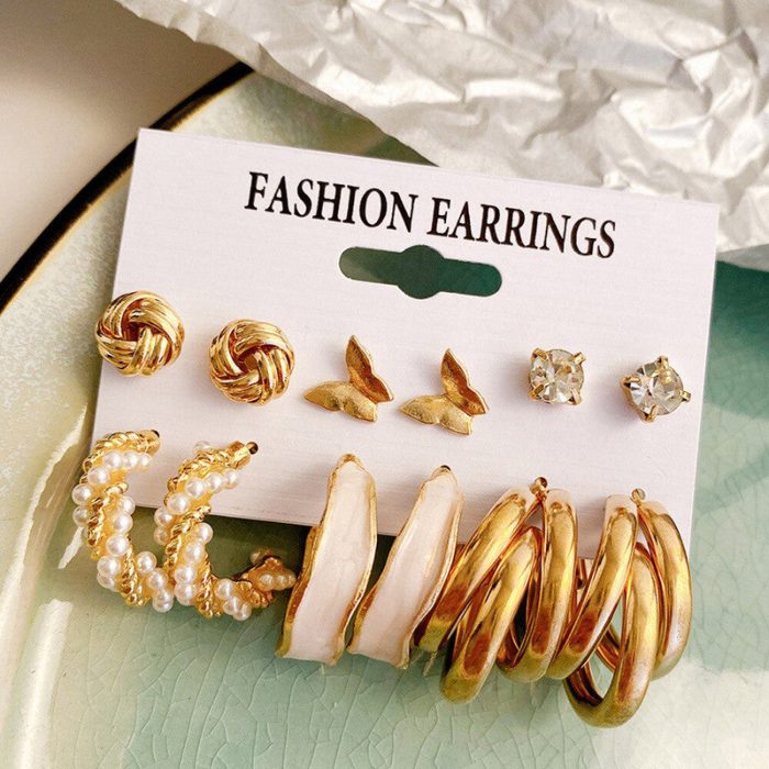 Gold Plated Gold-Toned Studs and Hoop Earrings Set of 6 For Women - VAIRAVI