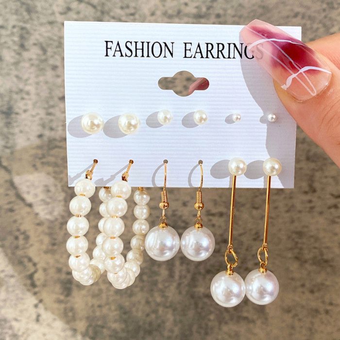 Gold Plated Gold-Toned White Studs, Hoops and Drop Earrings Set of 6 For Women - VAIRAVI