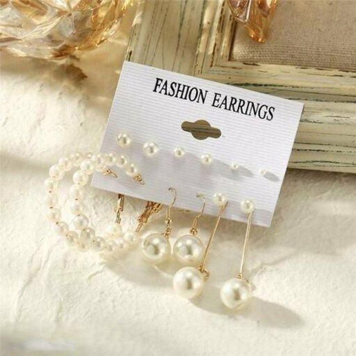 Gold Plated Gold-Toned White Studs, Hoops and Drop Earrings Set of 6 For Women - VAIRAVI