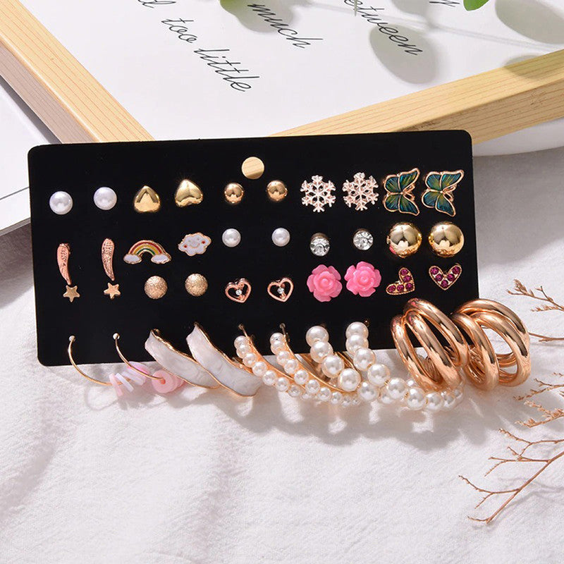 Multi-coloured Gold Plated Contemporary Studs and Hoop Earrings Set of 20 For Women - VAIRAVI Multi-coloured Gold Plated Contemporary Studs and Hoop Earrings Set of 20 For Women - VAIRAVI