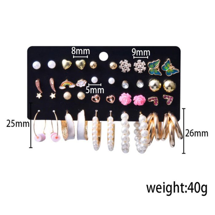 Multi-coloured Gold Plated Contemporary Studs and Hoop Earrings Set of 20 For Women - VAIRAVI