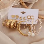 Gold Plated Contemporary Studs and Hoop Earrings Set of 9 For Women - VAIRAVI