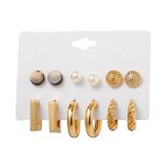 Gold Plated Multi Contemporary Studs and Hoop Earrings Set of 9 For Women - VAIRAVI