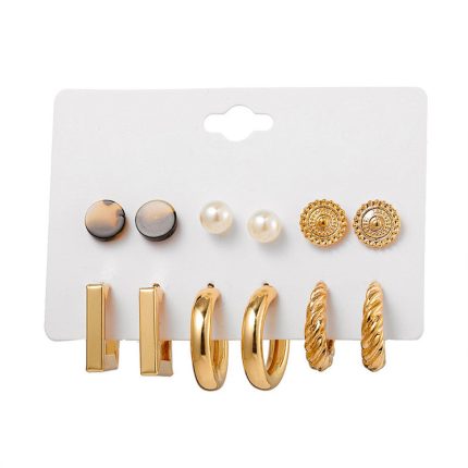 Gold Plated Multi Contemporary Studs and Hoop Earrings Set of 9 For Women - VAIRAVI