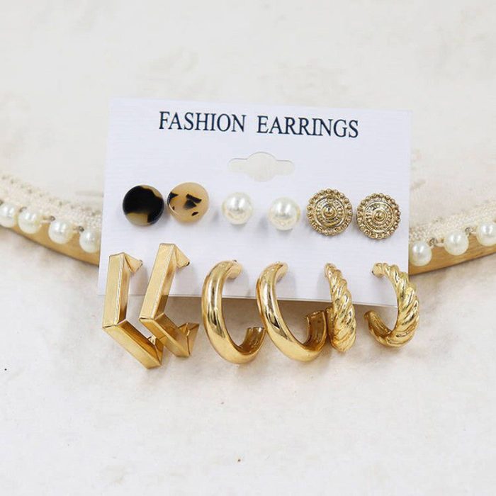 Gold Plated Multi Contemporary Studs and Hoop Earrings Set of 9 For Women - VAIRAVI