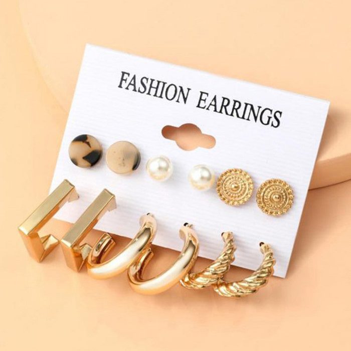 Gold Plated Multi Contemporary Studs and Hoop Earrings Set of 9 For Women - VAIRAVI