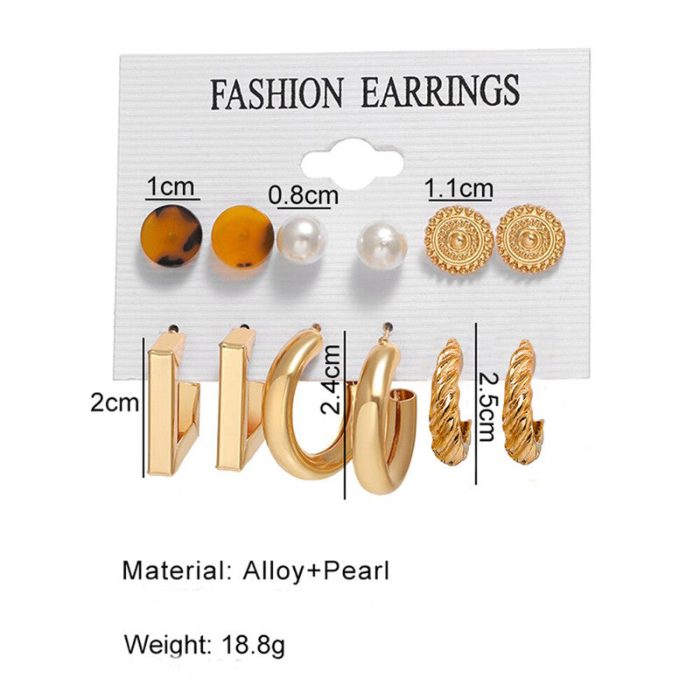 Gold Plated Multi Contemporary Studs and Hoop Earrings Set of 9 For Women - VAIRAVI