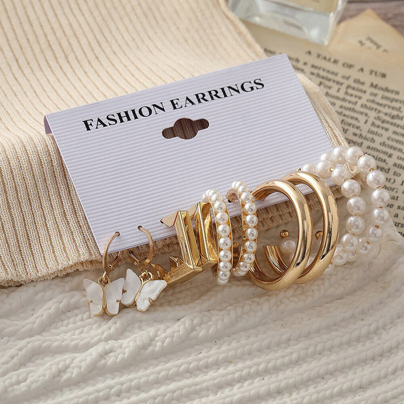 Gold Plated Contemporary Drop and Hoop Earrings Set of 5 For Women - VAIRAVI Gold Plated Contemporary Drop and Hoop Earrings Set of 5 For Women - VAIRAVI