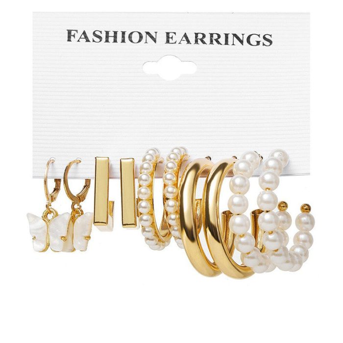 Gold Plated Contemporary Drop and Hoop Earrings Set of 5 For Women - VAIRAVI