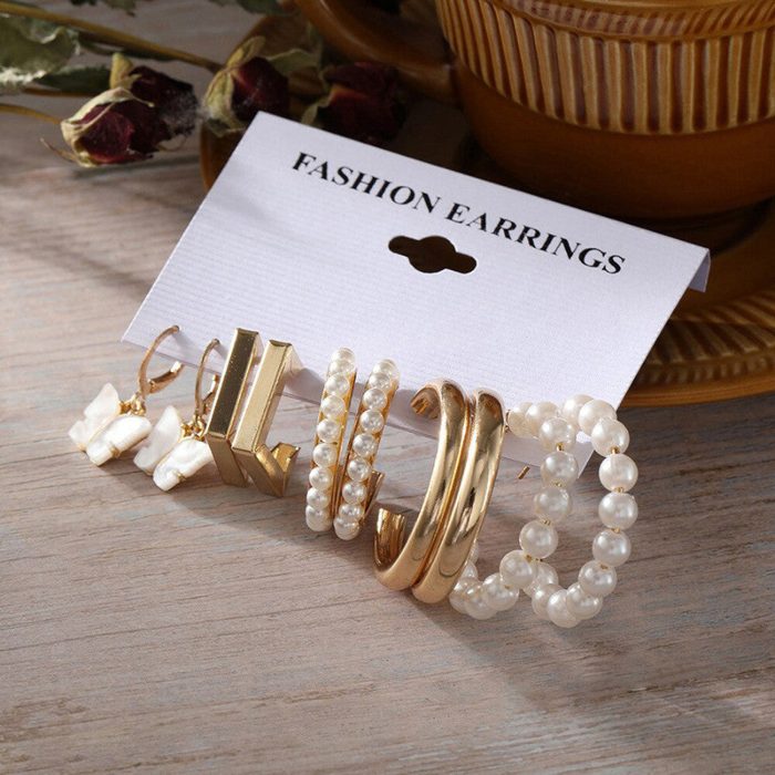 Gold Plated Contemporary Drop and Hoop Earrings Set of 5 For Women - VAIRAVI