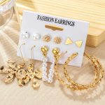 Gold Plated White Studs, Hoops and Drop Earrings Set of 6 For Women - VAIRAVI