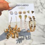 Gold Plated White Studs, Hoops and Drop Earrings Set of 6 For Women - VAIRAVI
