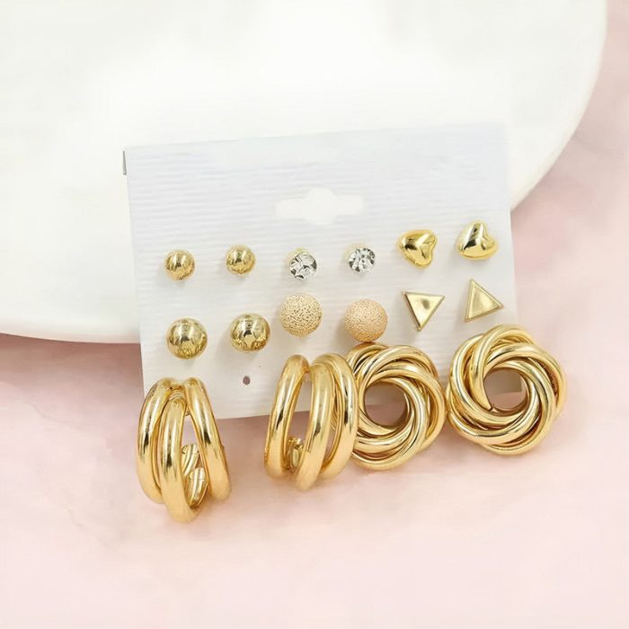 Gold Plated Contemporary Studs and Hoop Earrings Set of 8 For Women - VAIRAVI