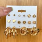 Gold Plated Contemporary Studs and Hoop Earrings Set of 8 For Women - VAIRAVI