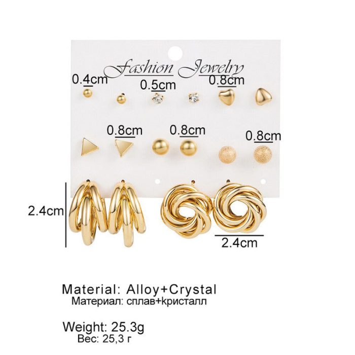 Gold Plated Contemporary Studs and Hoop Earrings Set of 8 For Women - VAIRAVI