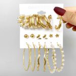 Gold Plated Contemporary Studs and Hoop Earrings Set of 9 - VAIRAVI