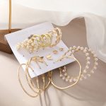Gold Plated Contemporary Studs and Hoop Earrings Set of 9 - VAIRAVI